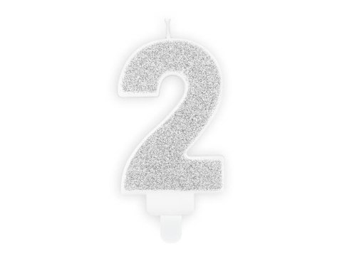 Świeczka urodzinowa Cyferka 2, srebrny Partydeco Świeczka urodzinowa Cyferka 2, srebrny Partydeco
