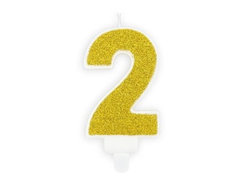 Świeczka urodzinowa Cyferka 2, złoty Partydeco Świeczka urodzinowa Cyferka 2, złoty Partydeco