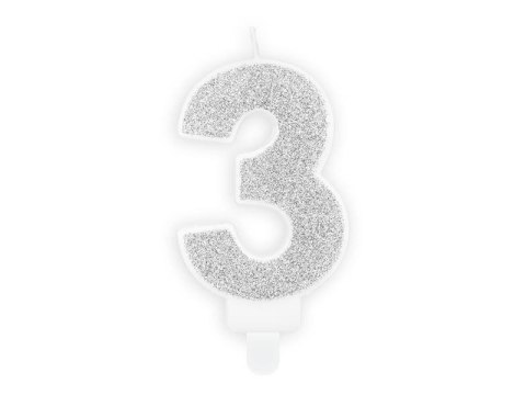 Świeczka urodzinowa Cyferka 3, srebrny Partydeco Świeczka urodzinowa Cyferka 3, srebrny Partydeco