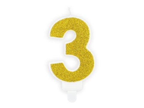 Świeczka urodzinowa Cyferka 3, złoty Partydeco Świeczka urodzinowa Cyferka 3, złoty Partydeco
