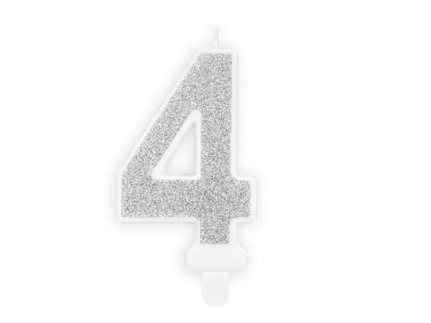 Świeczka urodzinowa Cyferka 4, srebrny Partydeco Świeczka urodzinowa Cyferka 4, srebrny Partydeco