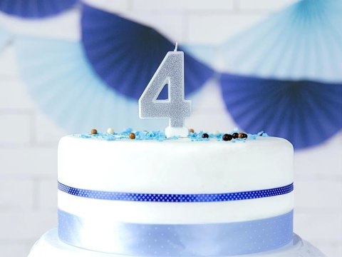 Świeczka urodzinowa Cyferka 4, srebrny Partydeco Świeczka urodzinowa Cyferka 4, srebrny Partydeco