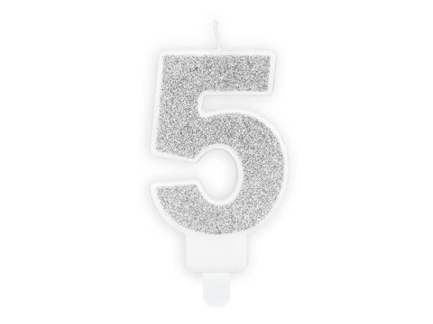 Świeczka urodzinowa Cyferka 5, srebrny Partydeco Świeczka urodzinowa Cyferka 5, srebrny Partydeco