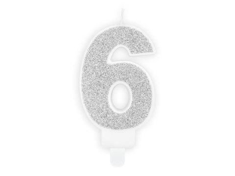 Świeczka urodzinowa Cyferka 6, srebrny Partydeco Świeczka urodzinowa Cyferka 6, srebrny Partydeco
