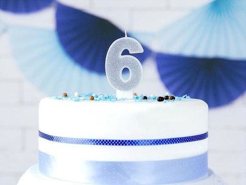 Świeczka urodzinowa Cyferka 6, srebrny Partydeco Świeczka urodzinowa Cyferka 6, srebrny Partydeco
