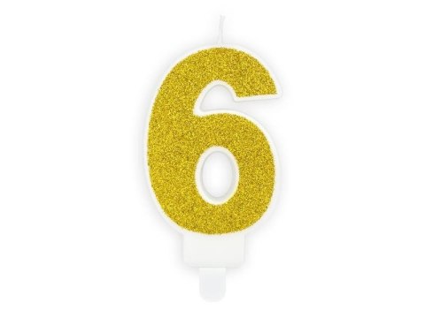 Świeczka urodzinowa Cyferka 6, złoty Partydeco Świeczka urodzinowa Cyferka 6, złoty Partydeco