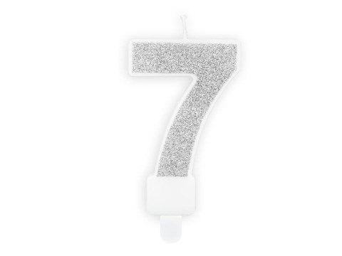 Świeczka urodzinowa Cyferka 7, srebrny Partydeco Świeczka urodzinowa Cyferka 7, srebrny Partydeco