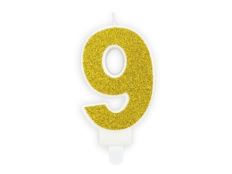 Świeczka urodzinowa Cyferka 9, złoty Partydeco Świeczka urodzinowa Cyferka 9, złoty Partydeco