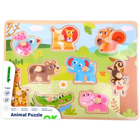 TOOKY TOY Drewniane Puzzle Montessori Zwierzęta z Pinezkami Do Dopasowania TOOKY TOY Drewniane Puzzle Montessori Zwierzęta z Pinezkami Do Dopasowania