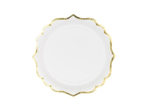 Talerzyki papierowe białe złote, 18,5cm, 6 szt. Partydeco Talerzyki papierowe białe złote, 18,5cm, 6 szt. Partydeco