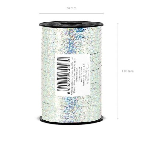 Wstążka plastikowa, Srebrna Holograficzna, 5mm/225m Partydeco Wstążka plastikowa, Srebrna Holograficzna, 5mm/225m Partydeco