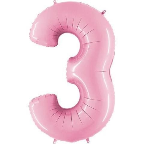 Balon Foliowy Cyfra 3, pudrowy róż, 102cm Grabo Grabo Balon Foliowy Cyfra 3, pudrowy róż, 102cm Grabo Grabo