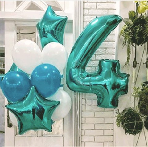 Balon Foliowy Cyfra 4 Tiffany, Miętowy - 102 cm Grabo Grabo Balon Foliowy Cyfra 4 Tiffany, Miętowy - 102 cm Grabo Grabo