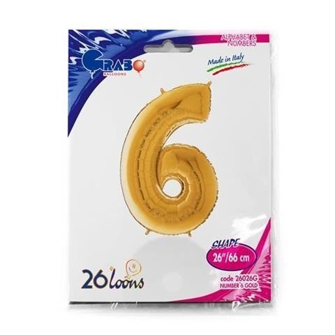 Balon Foliowy Cyfra 6, Złota, 66 cm Grabo Grabo Balon Foliowy Cyfra 6, Złota, 66 cm Grabo Grabo