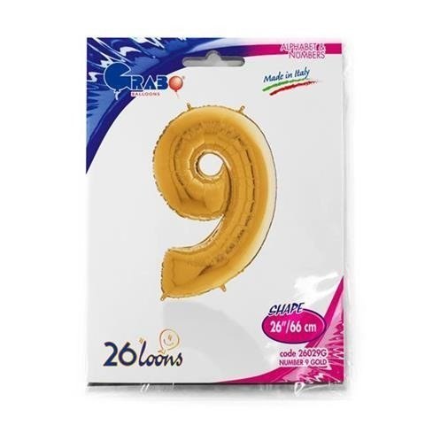 Balon Foliowy Cyfra 9 Złota, 66 cm Grabo Grabo Balon Foliowy Cyfra 9 Złota, 66 cm Grabo Grabo