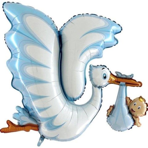 Balon Foliowy - Niebieski Bocian na Baby Shower 135 cm Grabo Balon Foliowy - Niebieski Bocian na Baby Shower 135 cm Grabo