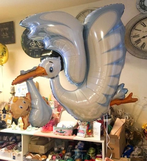 Balon Foliowy - Niebieski Bocian na Baby Shower 135 cm Grabo Balon Foliowy - Niebieski Bocian na Baby Shower 135 cm Grabo