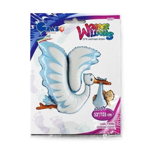 Balon Foliowy - Niebieski Bocian na Baby Shower 135 cm Grabo Balon Foliowy - Niebieski Bocian na Baby Shower 135 cm Grabo