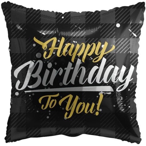 Balon Foliowy poduszka, czarny urodzinowy Happy Birthday, 46 cm Kaleidoscope Balon Foliowy poduszka, czarny urodzinowy Happy Birthday, 46 cm Kaleidoscope
