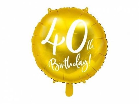 Balon foliowy 40th Birthday, złoty, średnica 45cm Partydeco Balon foliowy 40th Birthday, złoty, średnica 45cm Partydeco