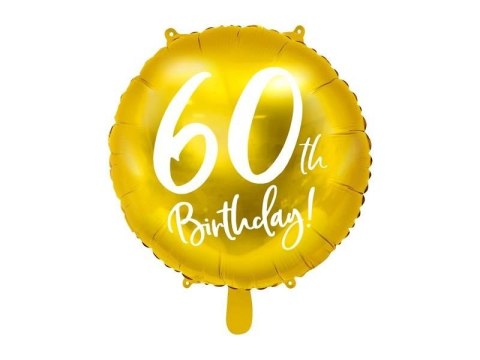 Balon foliowy 60th Birthday, złoty, średnica 45cm Partydeco
