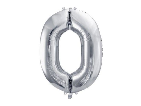 Balon foliowy Cyfra 0 srebrna, 86cm Partydeco Balon foliowy Cyfra 0 srebrna, 86cm Partydeco