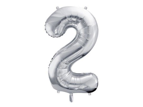 Balon foliowy Cyfra 2 srebrna, 86cm Partydeco Balon foliowy Cyfra 2 srebrna, 86cm Partydeco