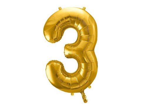 Balon foliowy Cyfra 3, 86cm, złoty Partydeco Balon foliowy Cyfra 3, 86cm, złoty Partydeco
