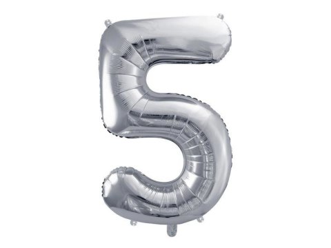 Balon foliowy Cyfra 5 srebrna, 86cm Partydeco