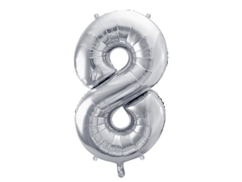 Balon foliowy Cyfra 8 srebrna, 86cm Partydeco Balon foliowy Cyfra 8 srebrna, 86cm Partydeco
