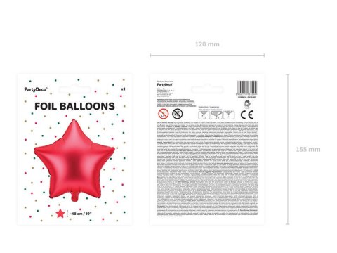 Balon foliowy Gwiazda, czerwona, 48cm Partydeco Balon foliowy Gwiazda, czerwona, 48cm Partydeco
