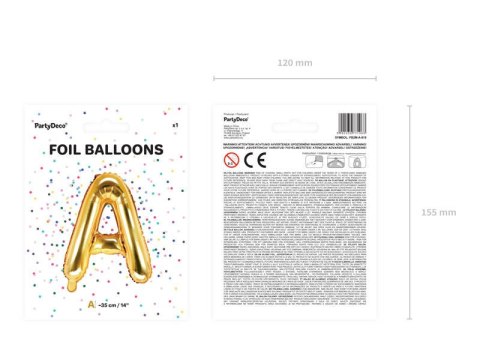 Balon foliowy Litera A, 35cm, Złota Partydeco Balon foliowy Litera A, 35cm, Złota Partydeco
