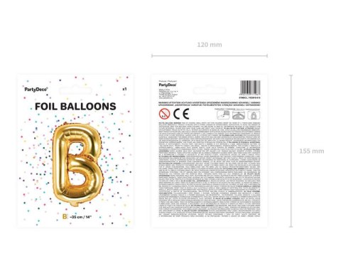 Balon foliowy Litera B, 35cm, Złota Partydeco Balon foliowy Litera B, 35cm, Złota Partydeco