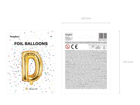 Balon foliowy Litera D, 35cm, Złota Partydeco Balon foliowy Litera D, 35cm, Złota Partydeco