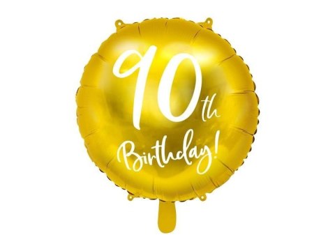 Balon foliowy na dziewięćdziesiątkę, 90th Birthday, złoty, 45cm Partydeco Balon foliowy na dziewięćdziesiątkę, 90th Birthday, złoty, 45cm Partydeco