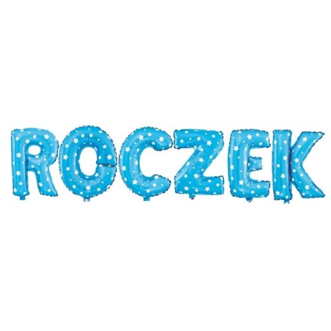 Balon foliowy napis ROCZEK niebieski w gwiazdki, 40 cm PartyPal Balon foliowy napis ROCZEK niebieski w gwiazdki, 40 cm PartyPal