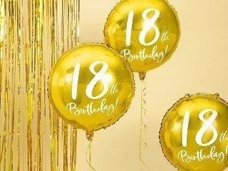 Balon foliowy, okrągły '18th Birthday' - Na 18 urodziny, złoty, 45 cm Partydeco Balon foliowy, okrągły '18th Birthday' - Na 18 urodziny, złoty, 45 cm Partydeco