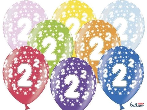 Balony lateksowe z nadrukiem '2' na urodziny, Metaliczne Mix, 30cm, 6 szt. Partydeco Balony lateksowe z nadrukiem '2' na urodziny, Metaliczne Mix, 30cm, 6 szt. Partydeco