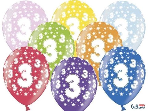Balony lateksowe z nadrukiem '3' na urodziny, Metaliczne Mix, 30cm, 6 szt. Partydeco Balony lateksowe z nadrukiem '3' na urodziny, Metaliczne Mix, 30cm, 6 szt. Partydeco