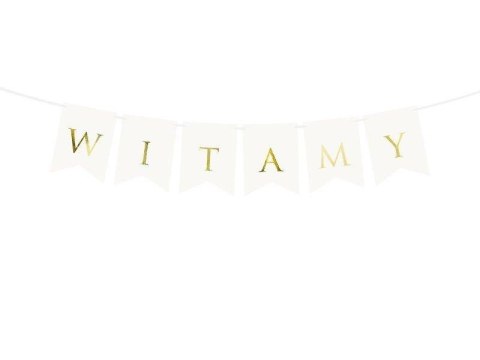 Girlanda powitalna, Baner Witamy, biały, 15cm x 80cm Partydeco Girlanda powitalna, Baner Witamy, biały, 15cm x 80cm Partydeco