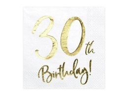 Serwetki '30th Birthday' na 30 urodziny, białe, 33x33cm (1 op. / 20 szt.) Partydeco