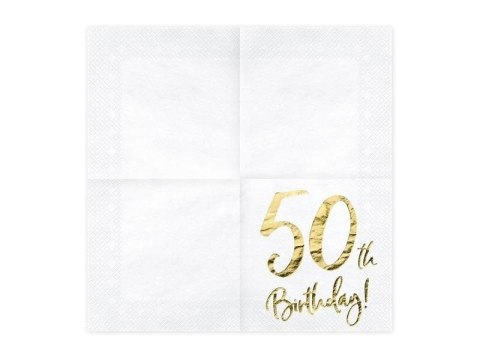 Serwetki '50th Birthday' na 50 urodziny, białe, 33x33cm (1 op. / 20 szt.) Partydeco Serwetki '50th Birthday' na 50 urodziny, białe, 33x33cm (1 op. / 20 szt.) Partydeco
