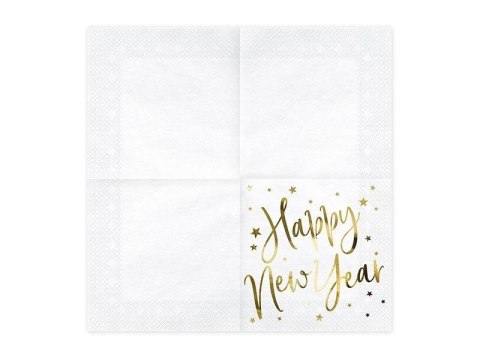 Serwetki Happy New Year, biały, 33x33cm (1 op. / 20 szt.) Partydeco Serwetki Happy New Year, biały, 33x33cm (1 op. / 20 szt.) Partydeco