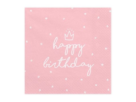 Serwetki różowe Happy Birthday, 33x33 cm (1 op. / 20 szt.) różowe Partydeco Serwetki różowe Happy Birthday, 33x33 cm (1 op. / 20 szt.) różowe Partydeco