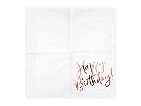 Serwetki urodzinowe, Happy Birthday, białe z napisem Rose Gold, 33 x 33 cm Partydeco Serwetki urodzinowe, Happy Birthday, białe z napisem Rose Gold, 33 x 33 cm Partydeco