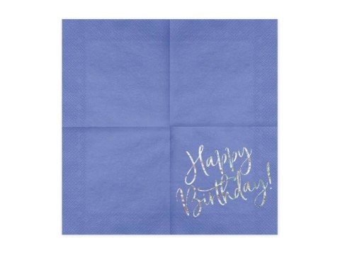 Serwetki urodzinowe Happy Birthday, niebieskie, 33x33cm Partydeco Serwetki urodzinowe Happy Birthday, niebieskie, 33x33cm Partydeco