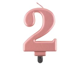 Świeczka cyferka 2, metalik Rose Gold, 8 cm Marka niezdefiniowana