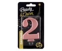 Świeczka cyferka 2, metalik Rose Gold, 8 cm Marka niezdefiniowana