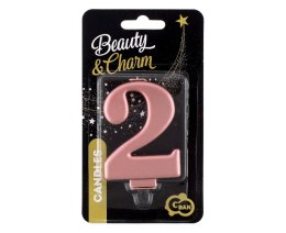 Świeczka cyferka 2, metalik Rose Gold, 8 cm Marka niezdefiniowana