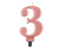 Świeczka cyferka 3, metalik Rose Gold, 8 cm Marka niezdefiniowana